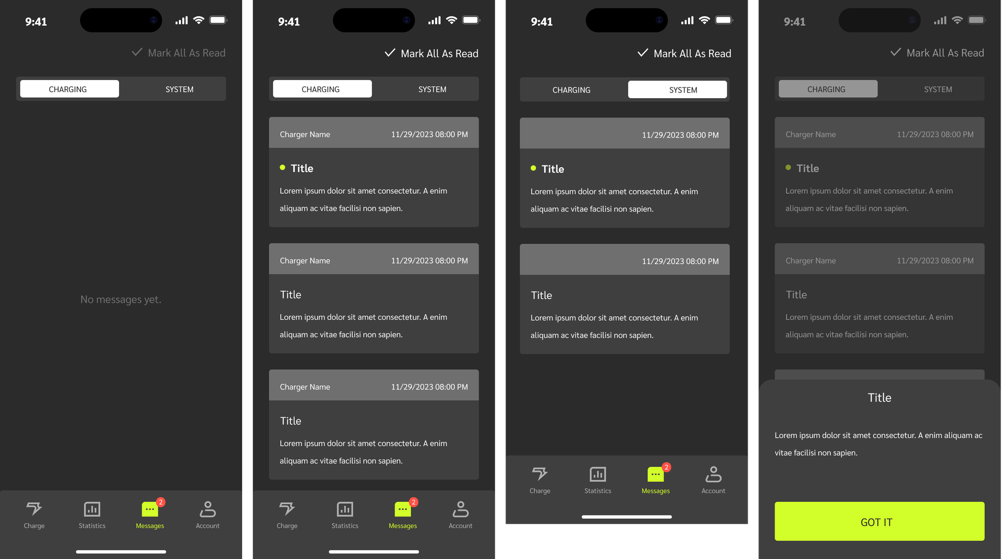 FlowGo messages screen