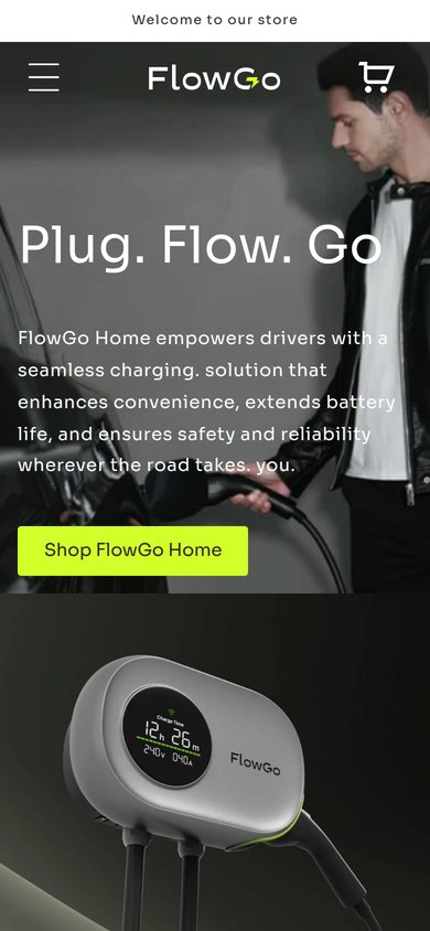 FlowGo consumer website homepage on mobile