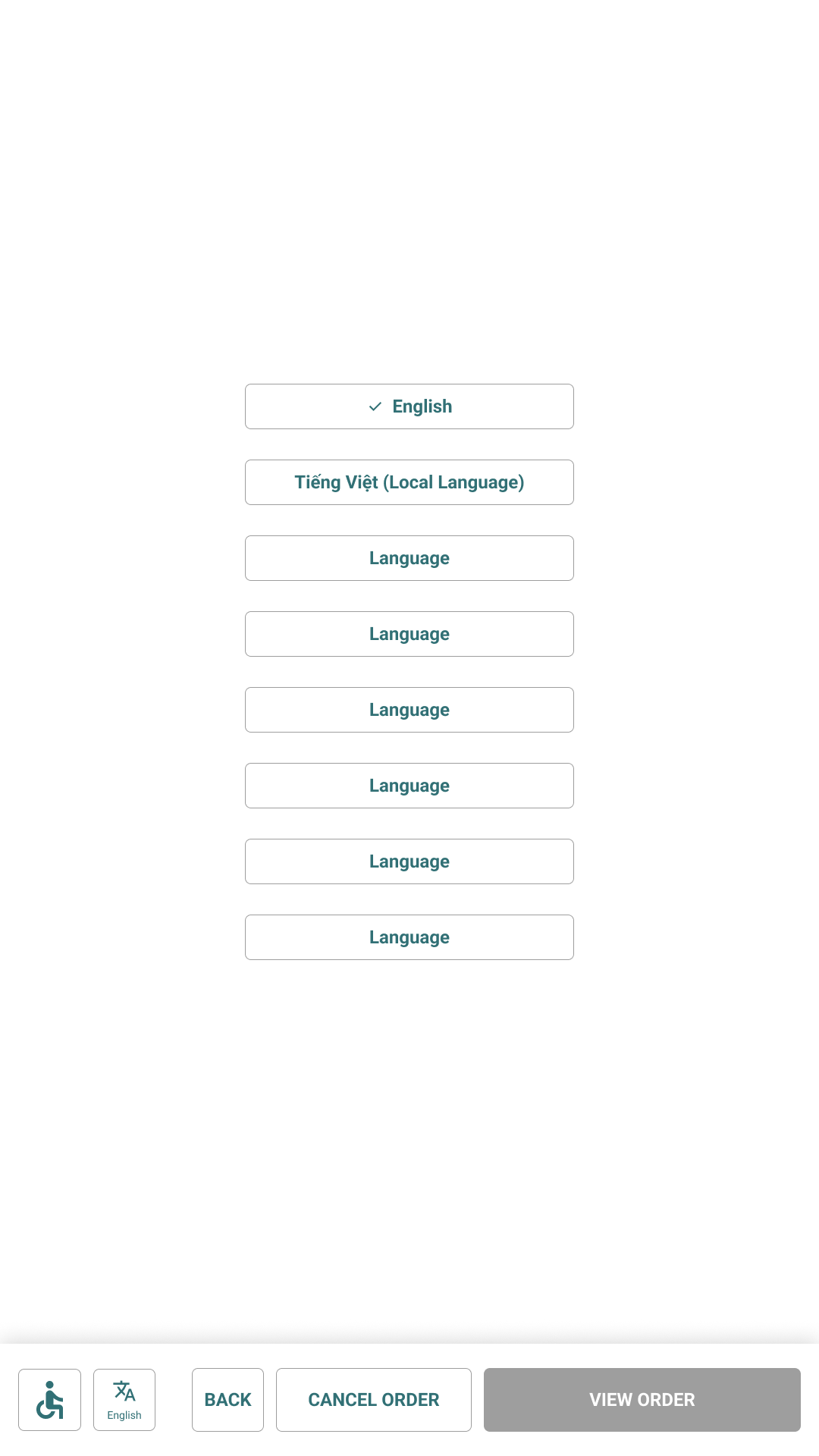 Kiosk language picker with English selected