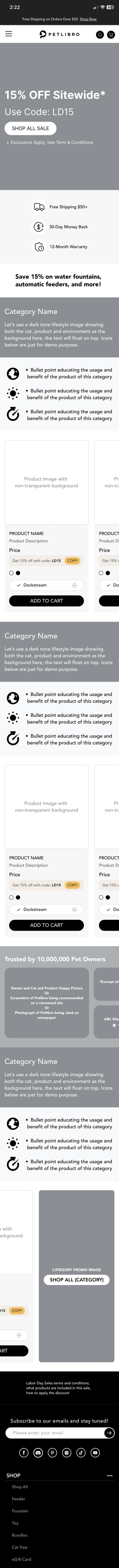 Low-fidelity mobile wireframe for the Petlibro campaign landing page