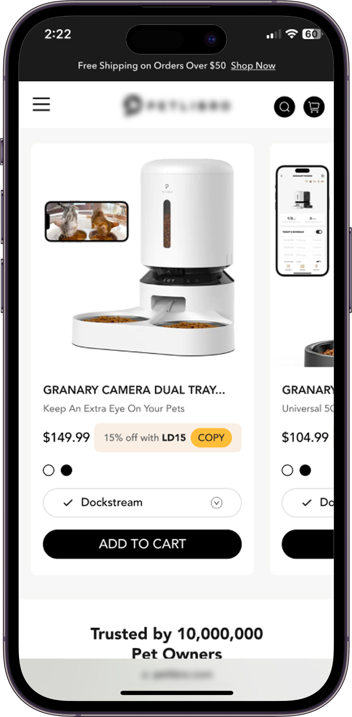 Petlibro campaign website on iPhone