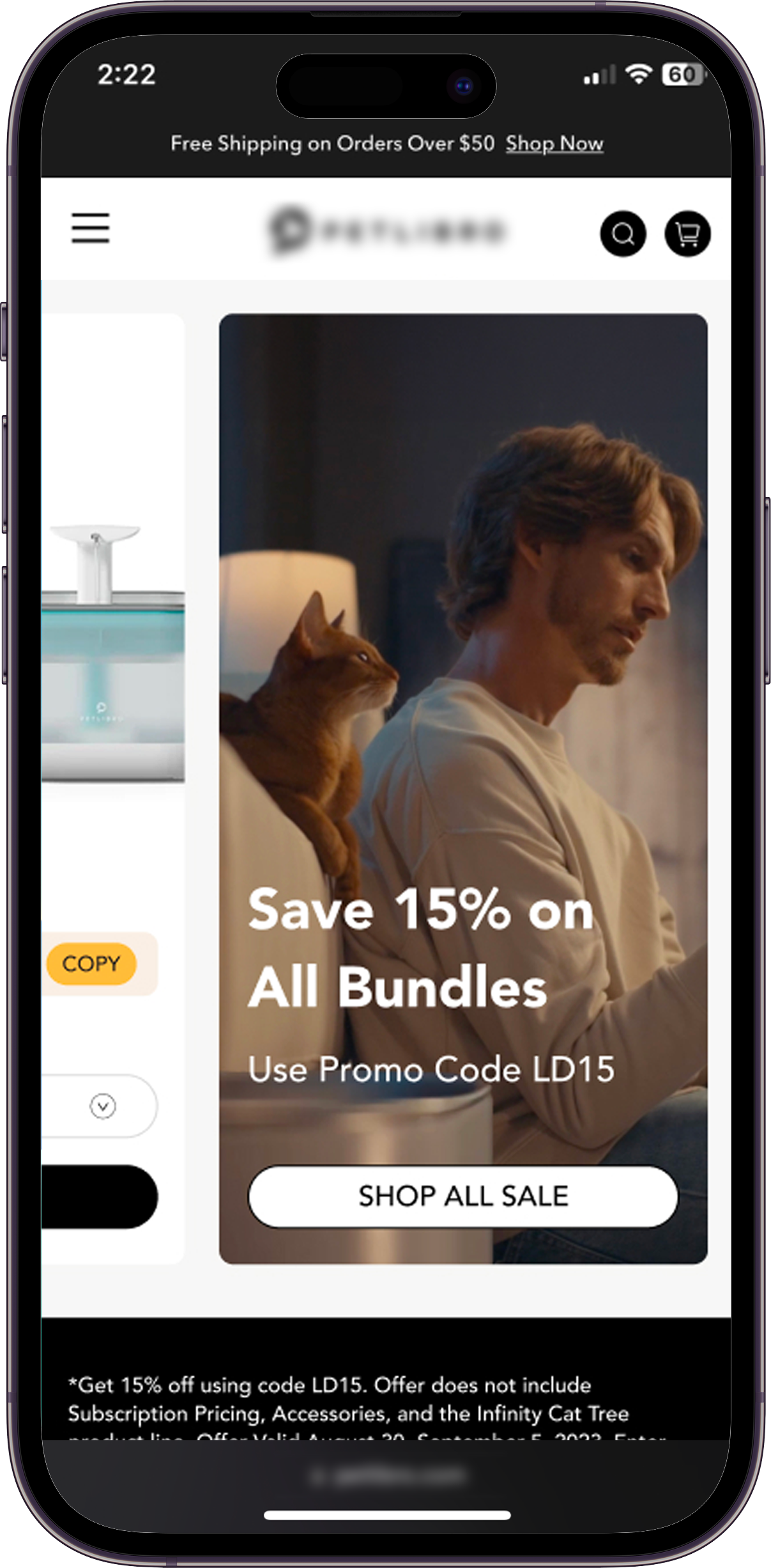 Mobile landing page with a horizontal promotional carousel